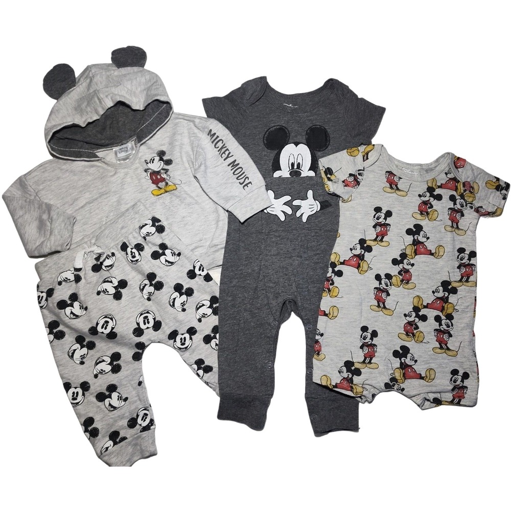 Disney Baby 6 9 Months Mickey Mouse Outfit Lot Romper Jumpsuit‎ Sweatsuit 4pc